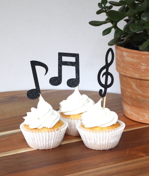 Items similar to Music note glitter cupcake toppers 12 // musical