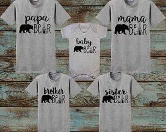Mama Bear, Papa Bear, Baby Bear, Brother Bear, Sister Bear, Birthday Bear, christmas pajamas, Family Matching Sets, woodland birthday
