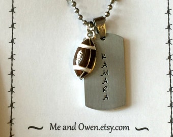 Necklace for Boys, Hand Stamped Football Necklace for Boys, Boys Necklace, Dog Tag Football Necklace, Ring Bearer Gift, Football Necklace