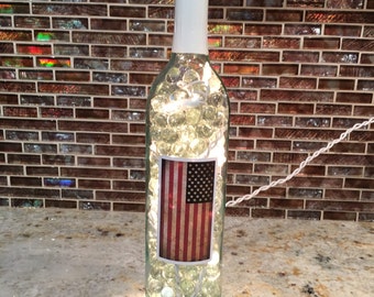 Flag Lighted Wine Bottle