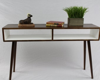 Mid Century Modern Console/Entry Way Table with Cubbies/two tone
