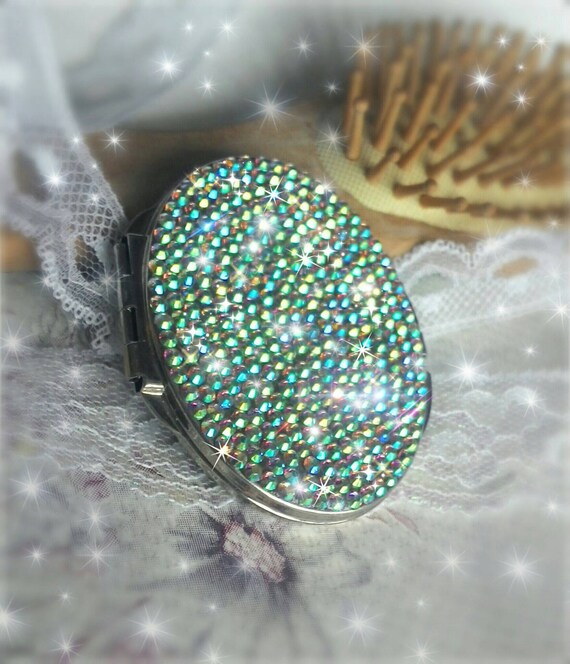 Bling accessory Compact Mirror decorated with by RhinestonesDesign