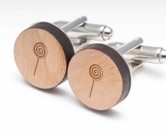 Lollipop Wood Cufflinks Gift For Him, Wedding Gifts, Groomsman Gifts, and Personalized