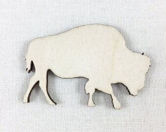 Wood Bison Shape, Unfinished Wood Bison Buffalo Laser Cut Shape, DIY Craft Supply, Many Size Options