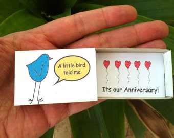 Little Bird, Aniversary Card,  Matchbox, Cute Love Card,  Anniversary Gift,  For Husband,  Wife , boyfriend, girlfriend, Cute Anniversary