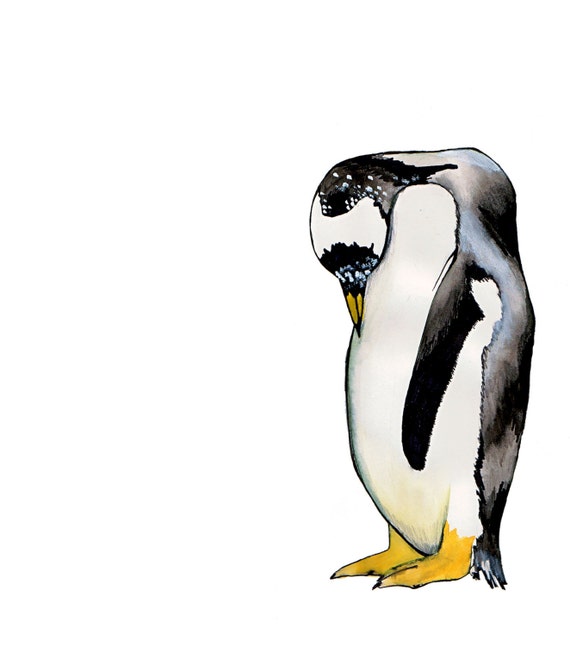 Framed Sad Penguin Drawing Penguin Print Penguin Gift Art