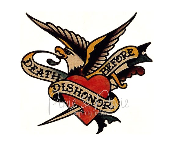 SAILOR JERRY Style Vintage Death Before Dishonor Temporary