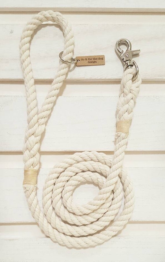 Natural White Cotton Rope Dog Leash by doitforthedogdesigns