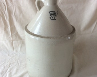 Antique large primitive saltglazed stoneware 5 gallons crock jug