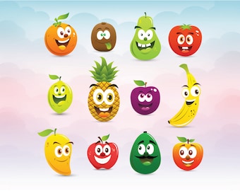 Emoticons Smiley Funny fruit vectors SVG cricut design file Cutting machine Cricut studio Silhouette file Clip art