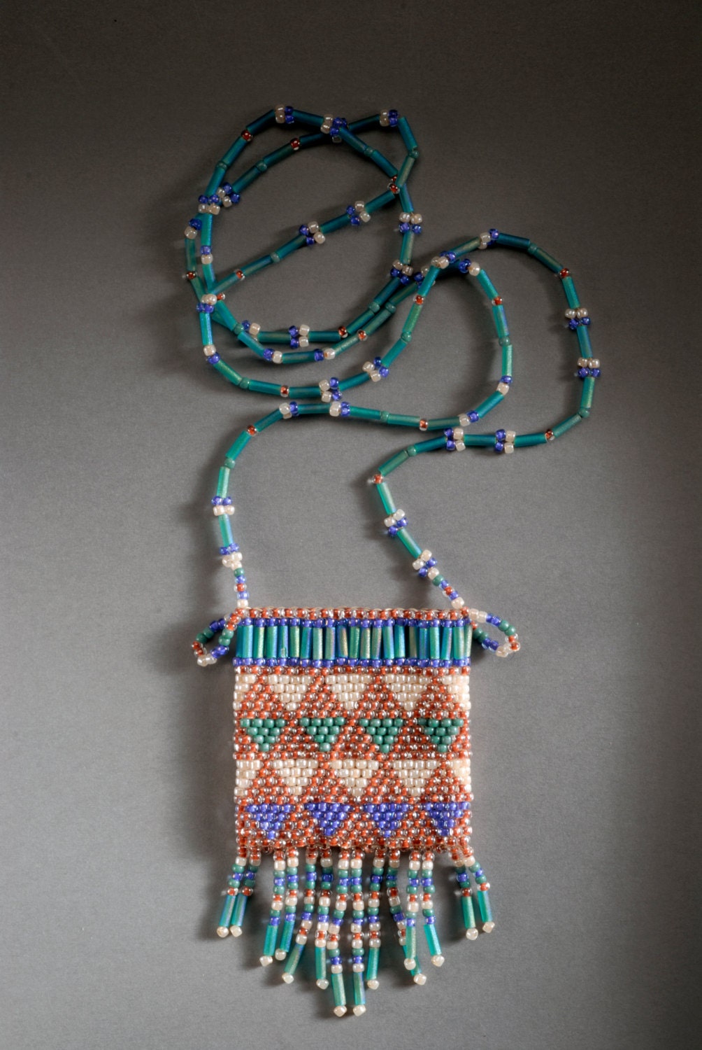 Amulet bag in brown beige dark turquoise and by RedEarthStudios