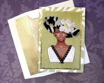 African American card,church lady card, fashion hat card,hat card, church lady hat,mother of the bride card, hat lady card, fashion card