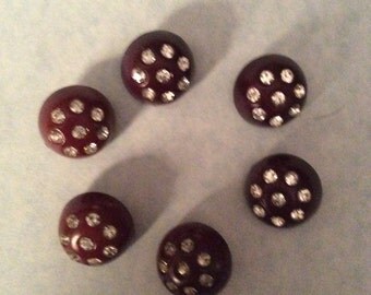 Vintage buttons. 6 brown plastic rhinestone buttons. Jewelry