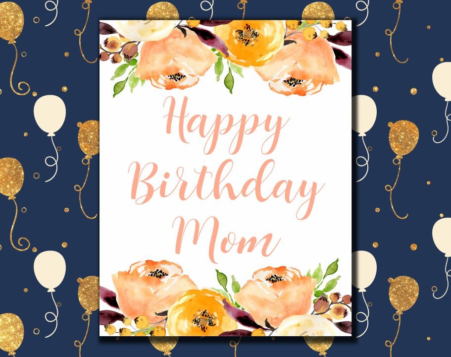 Happy Birthday Mom Card printable Birthday by EllieArtPrint