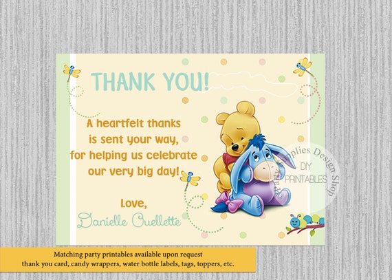 Baby Winnie the Pooh Baby Shower Thank You Card Eeyore Winnie