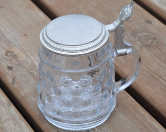 Vintage German Beer Stein with Pewter lid, Beer Stein, Glass with Pewter lid/ BMF Glass beer stein