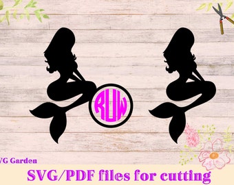 Mermaid SVG file for cutting, mermaid monogram svg, cricut, cameo, summer, nautical, beach svg mermaid silhouette, circle monogram svg