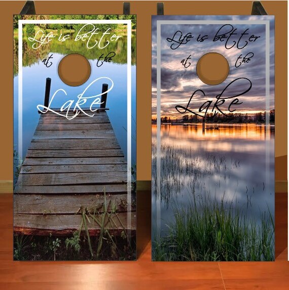Custom Made Cornhole Bean Bag Toss boards Lake life Free