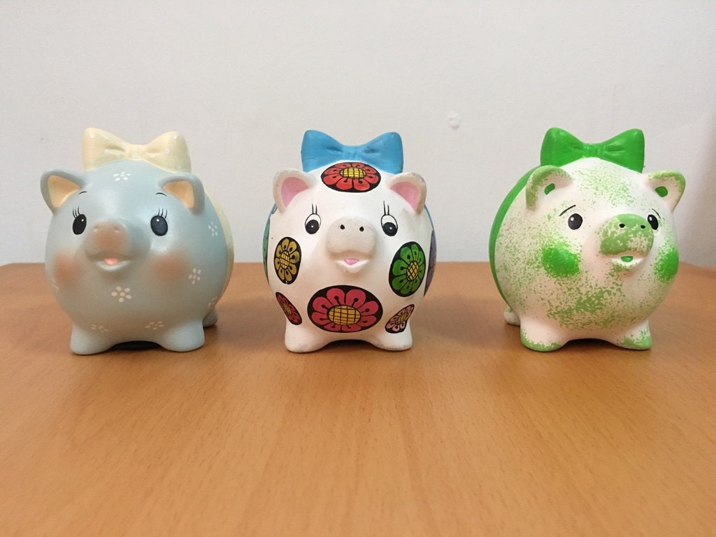 Hand Made Ceramic Piggy Banks Set of 3 pcs by CraftCeylon on Etsy