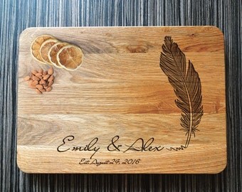 Personalized Cutting Board, Feather, Engraved Cutting Board, Family Name, Wedding Gift, Housewarming Gift, Anniversary Gift, Valentines Day