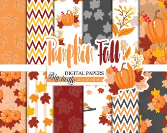 50% OFF SALE Pumpkin fall digital paper pack, Pumpkin pattern, fall pattern, autumn pattern, Scrapbook Paper, Printable Background, 12 JPG.
