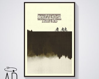 STRANGER THINGS Inspired Art Print Movie Poster, Graphic Design, Mid Century Modern, Sci fi, Vintage Style, Bicycles, Movie poster