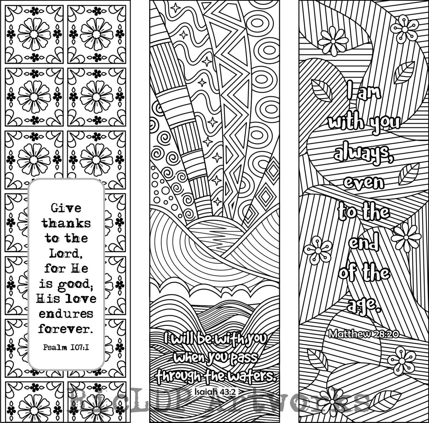 Download 6 Bible Verse Coloring Bookmarks plus 3 designs with blank