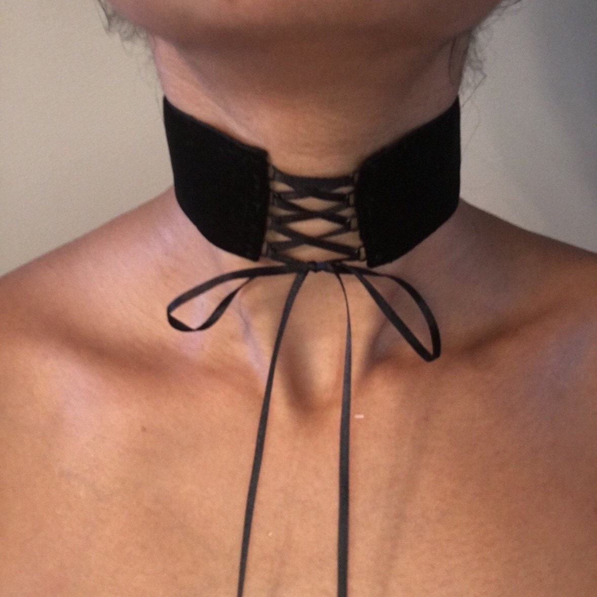 CHOKER//Lace Up Corset Choker// 1 1/2 by NatashaVintageDesign