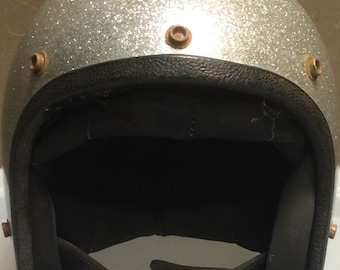 Rare Silver Speckled Vintage Motorcycle Helmet