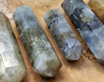 Labradorite Double Terminated Point - Hand Cut Natural Stone Point for Crystal Grids or Terrarium 247