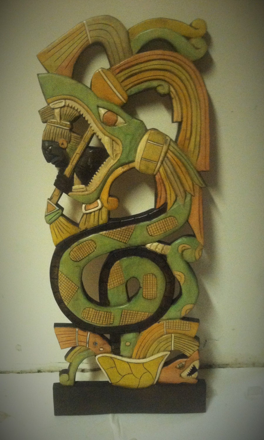 Mayan Warrior Wood Carved Mask Jaguar Calendar by 