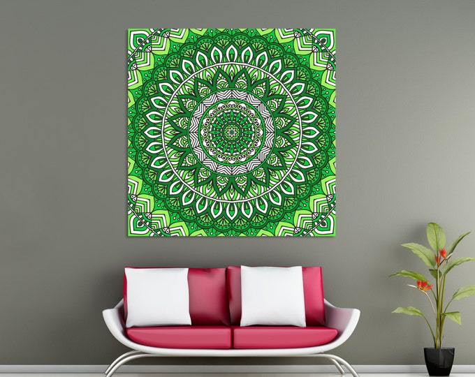 Green mandala wall art designs ornament canvas / yoga art print canvas/ Yoga wall decal art / Wall Decal Mandala / Reverse Mandala