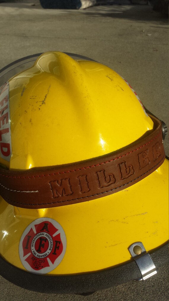 Leather Firefighter Custom Helmet Band by HoseManLeather on Etsy
