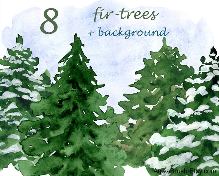 Watercolor Fir-trees Clipart Commercial use Christmas New 