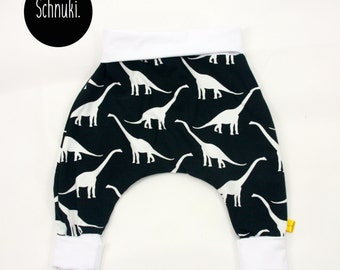 Dinosaur baby harem pants,baby trousers,newborn pants,black and white unisex baby clothes,cotton clothes, Diplodocus pants