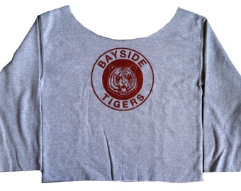 Bayside Tigers Sweatshirt Off The Shoulder As Worn By Kelly Kapowski In Saved By The Bell TV Show High Sweater Costume 80s 90s Adult Gray