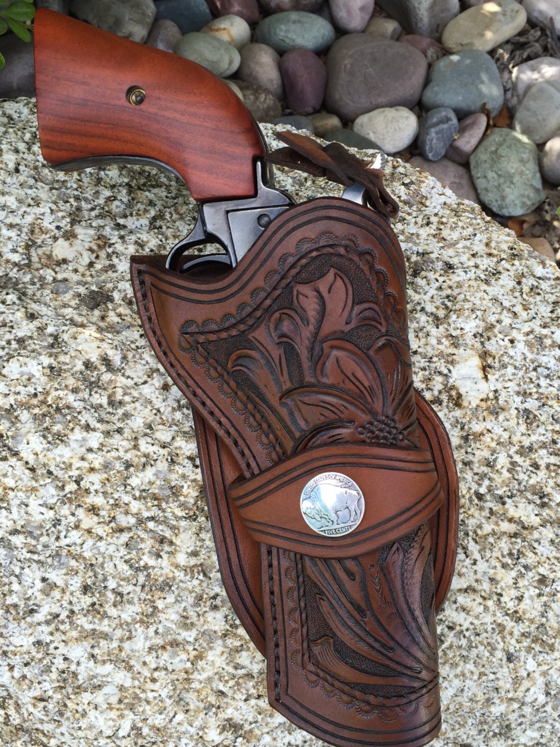 Hand Carved Western Leather Revolver Holster for Heritage