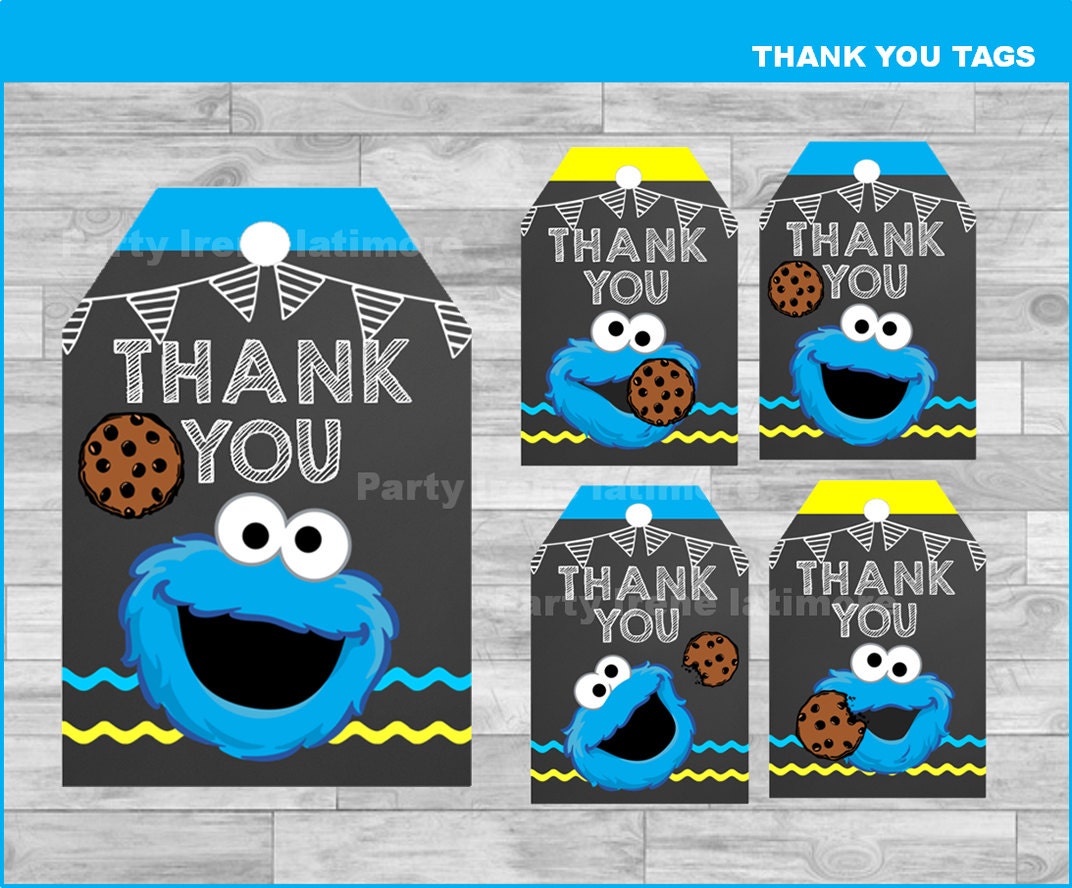 Cookie Monster Thank you Tags Instant download Cookie Monster