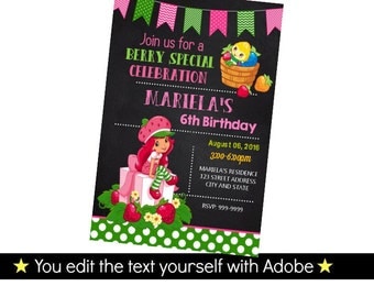 Strawberry Shortcake Invitation - Strawberry Shortcake Birthday Invitation - Printable birthday party invite - INSTANT PDF DOWNLOAD