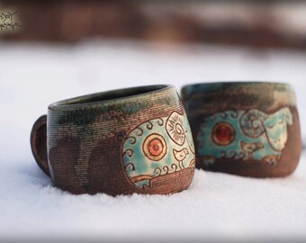 Ceramic mug with sheep, Teacup with ram, Handmade cup, unique gift, Pottery mug, ceramic set, black mug, gift for her, huge coffee cup