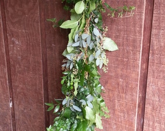 Freshly Cut Salal, Seeded Eucalyptus, Italian Ruscus, Green Ivy Garland