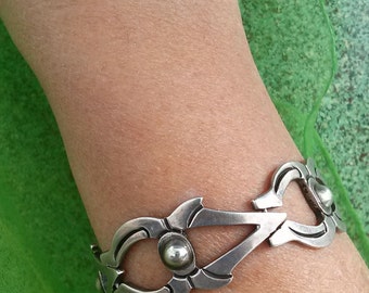 Vintage 1940s Silver Bracelet Taxco Mexican Chunky Tribal Chain Link