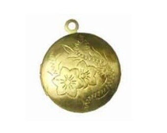 Round Locket, 20mm Brass Locket, Gold Flower Locket, gold locket Raw Brass Locket