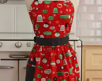 Retro Apron Christmas Ornaments on Red - CHLOE