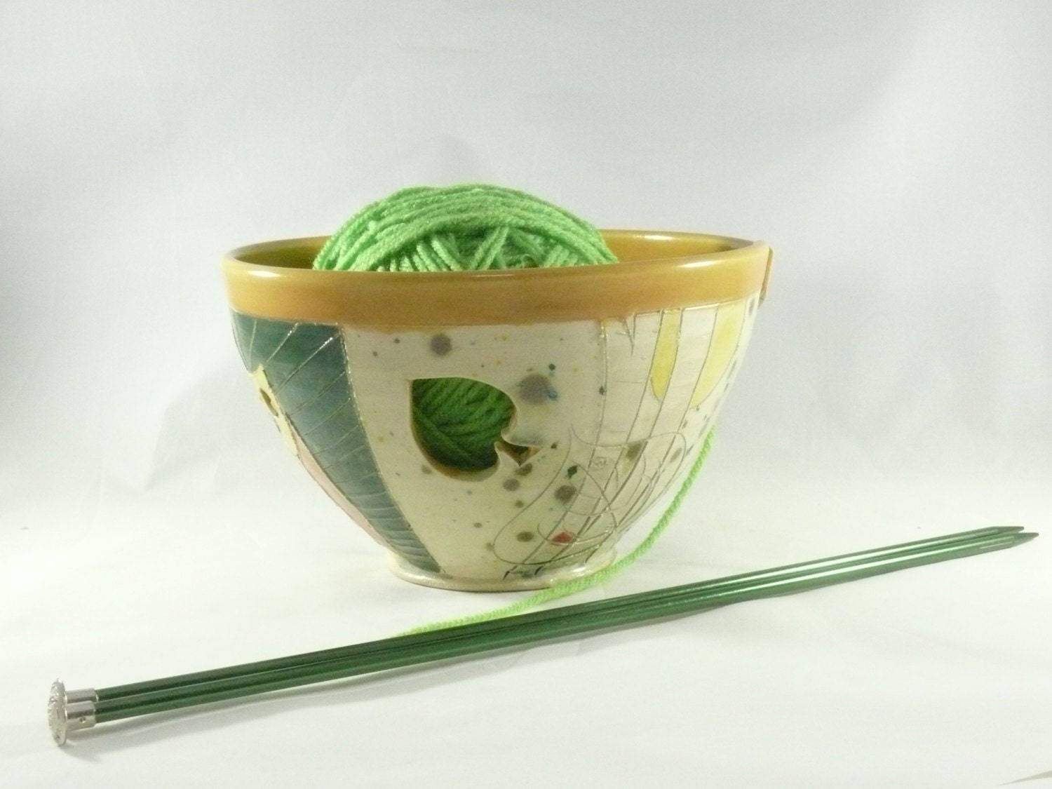 Large Pottery Yarn Bowl with owl Gift for her Knitter Gift