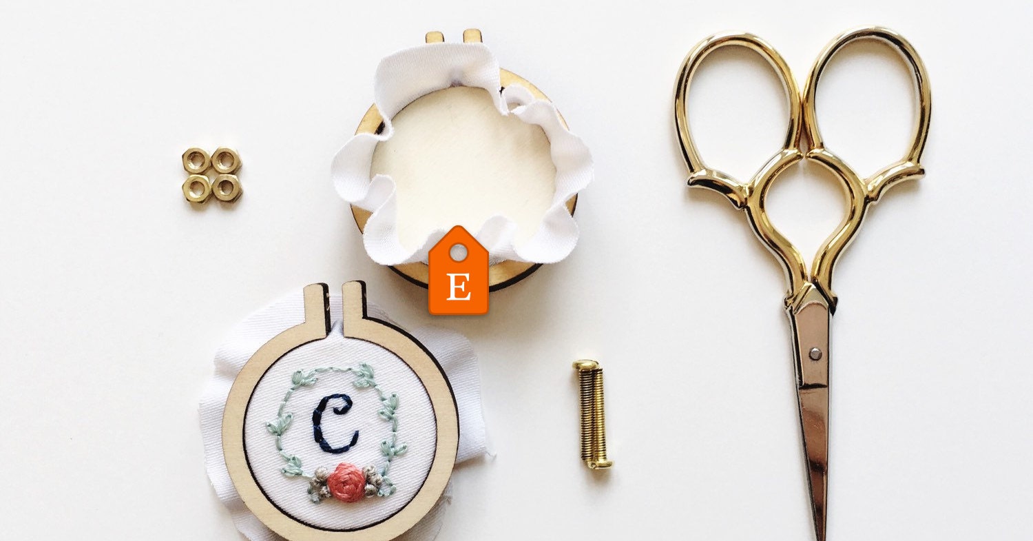 Custom Monogram Pendant/Embroidered Necklace/Mini Hoop