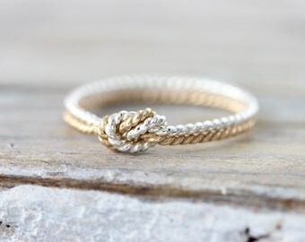 Two strand twisted knot ring - silver and yellow gold filled ring, promise or friendship ring