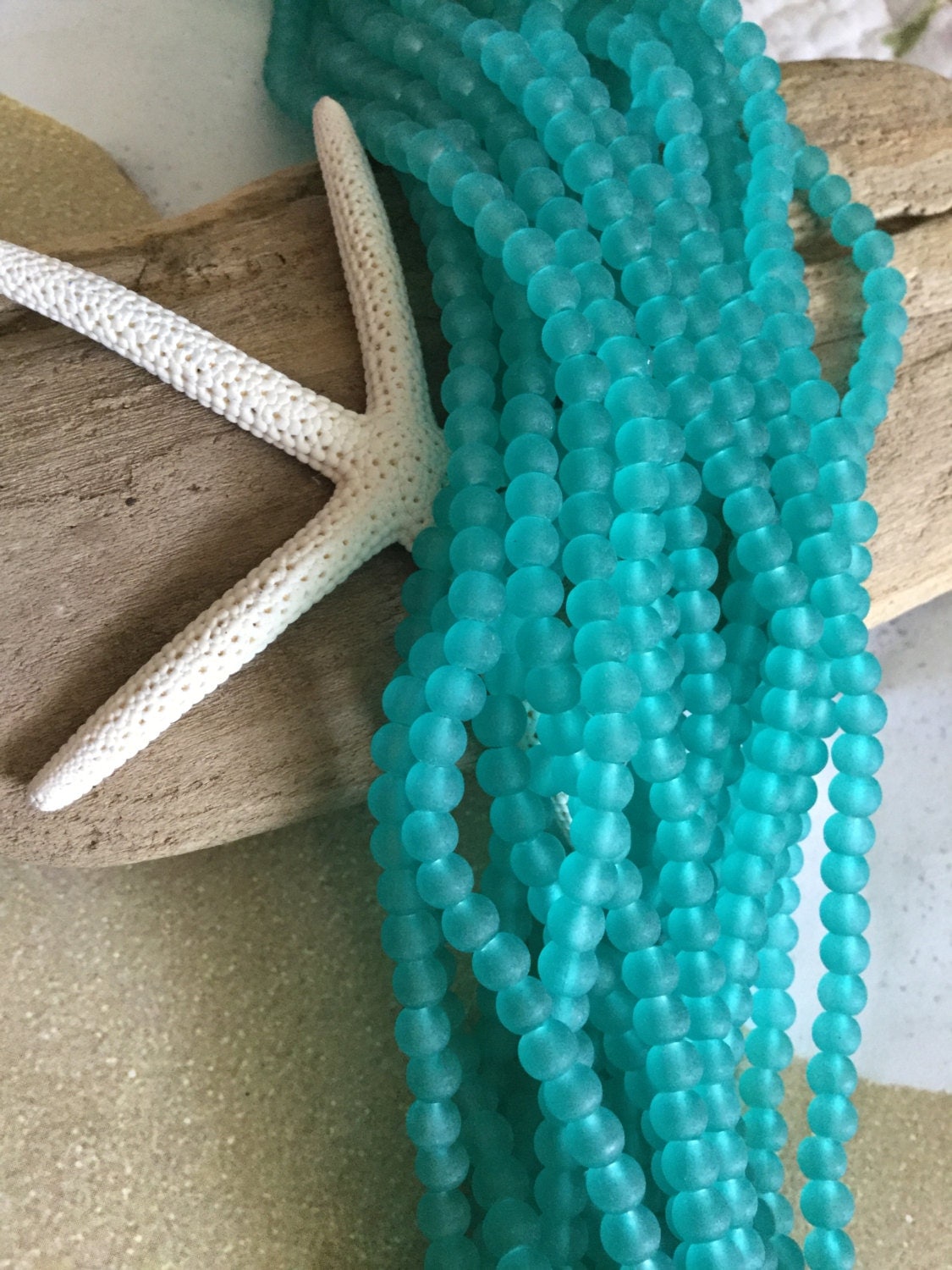 Caribbean blue sea glass beads 4 mm beach glass cultured