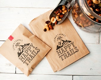 Wedding Favor Bag - Happy Trails - Trail Mix Favor Bag - Mountain Wedding Favor - Personalized Wedding Favor Bag - Flat Kraft Bags - 20 Bags