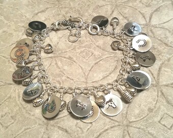 Horse Pony silver hand stamped gypsy charm bracelet and it's adjustable too!